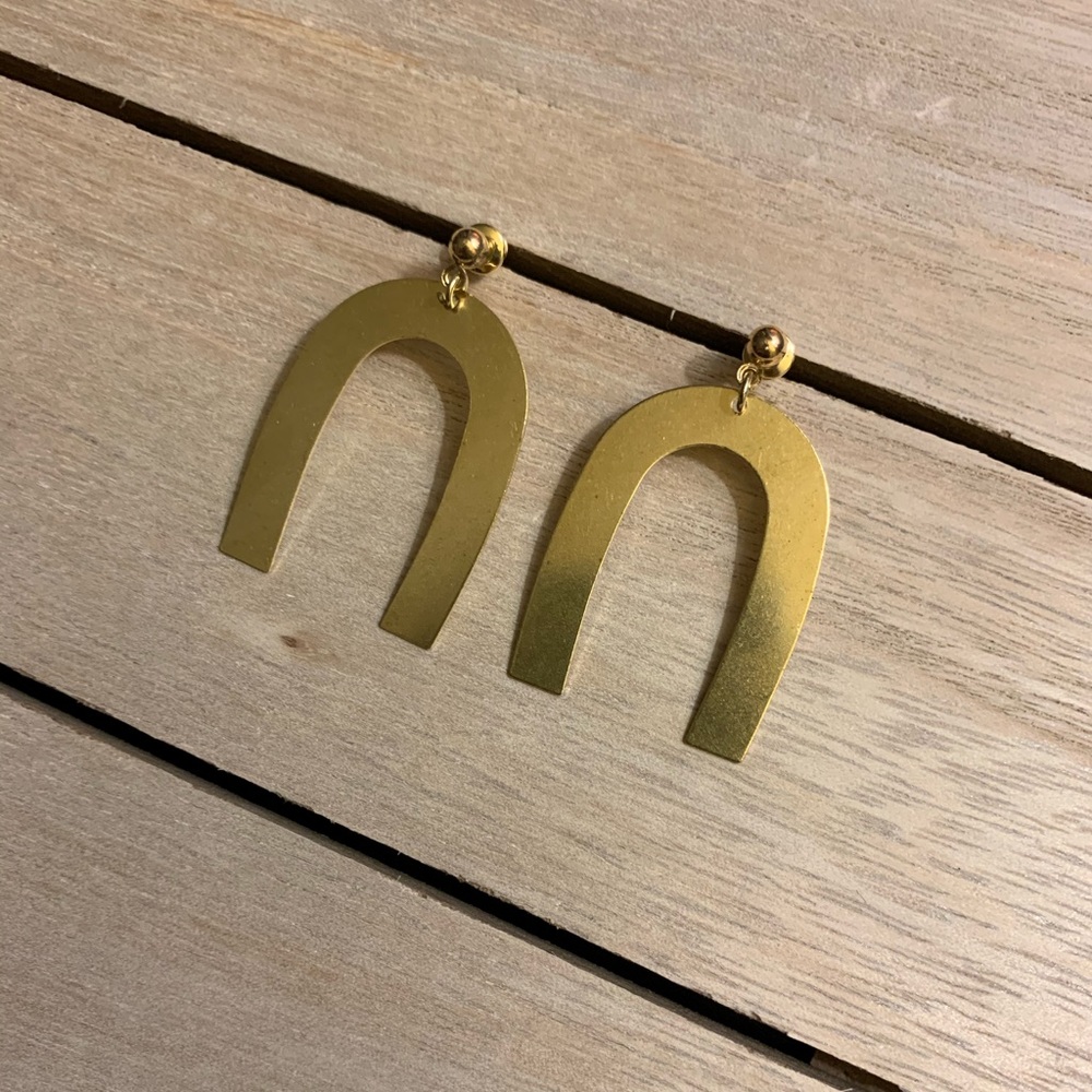 Brass Gold Toned Arch Tuning Fork Earrings